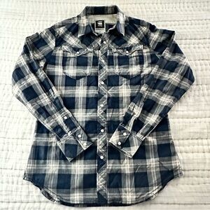 G-Star Navy and White Plaid Button Down Shirt